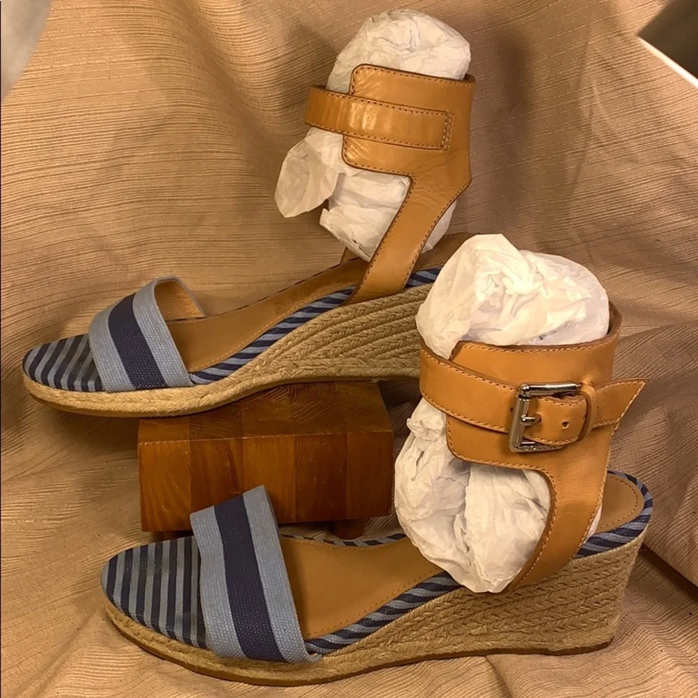 Coach leather/canvas espadrilles 3”heel 0.7”pltfrm